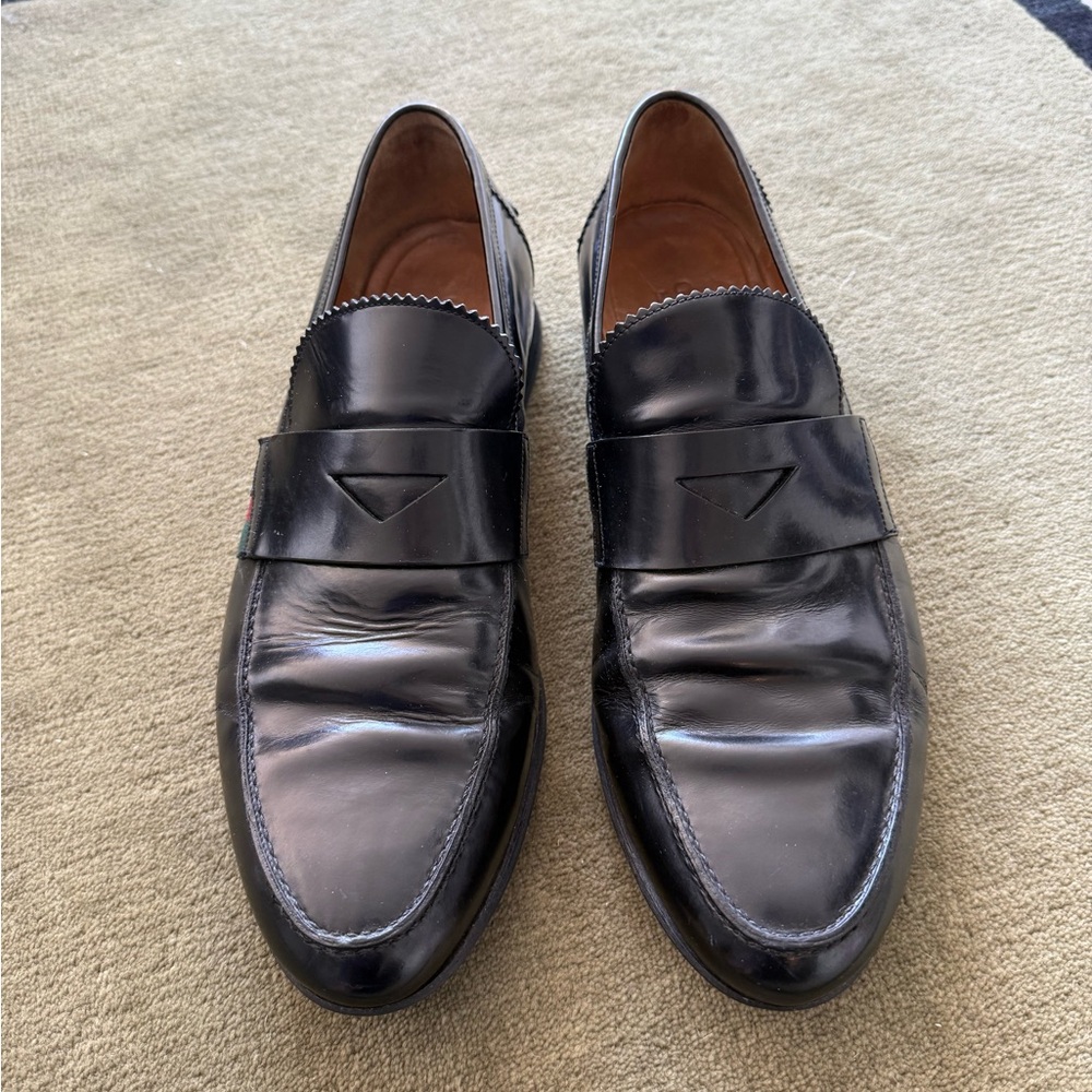 Gucci Black Leather Men’s Loafers with Green & Red Web - Picture 9 of 12